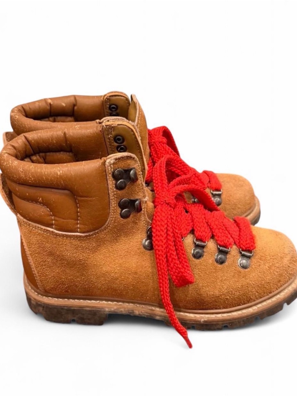 Vintage Women’s Madalena Brown Leather Hiking Ankle Boots Red Laces US 8